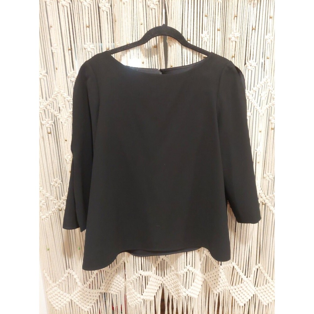 New Lafayette 148 Black Calloway Top Split 3/4 Sleeve Bateau Neck ELEGANT